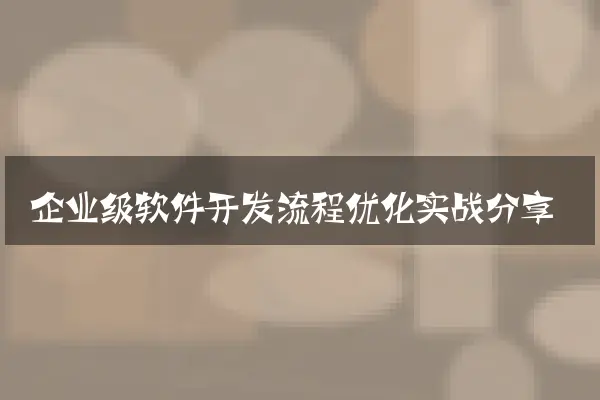 企业级软件开发流程优化实战分享