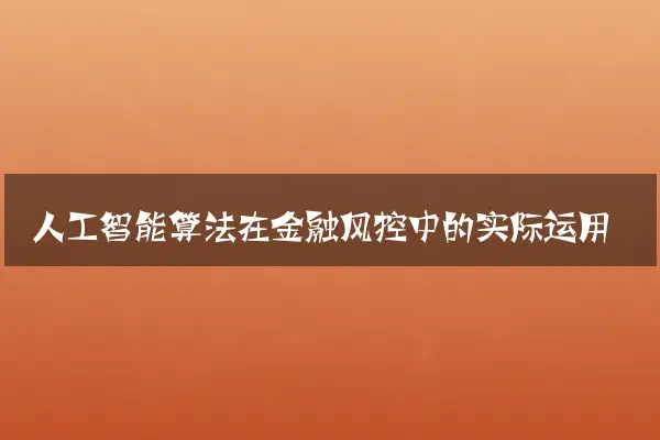 人工智能算法在金融风控中的实际运用